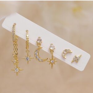 Gold Celestial Moon & Star Earring Set 3 Pairs Set